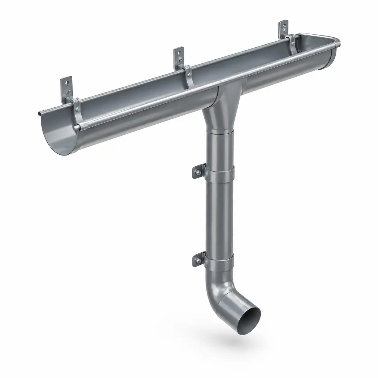 Neue Dachrinne mit Fallrohr aus Titanzink